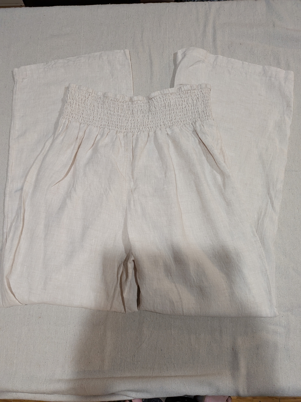 Smocked Waist Wide Leg Linen Pants Boho Shabby Casual - Picture 5 of 9